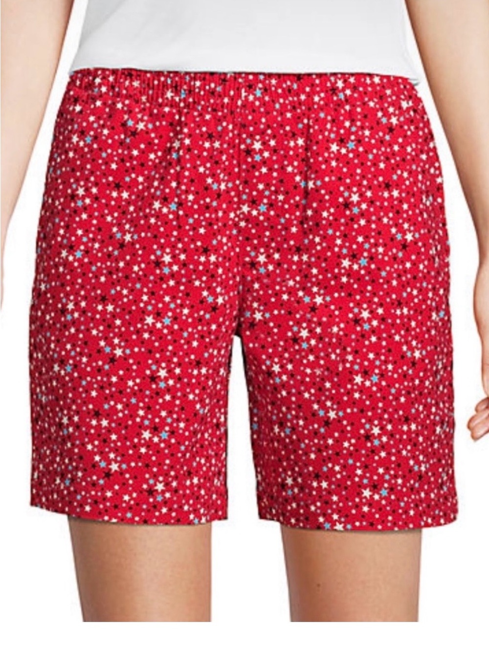 Lands End Americana Stars Red White and Blue Pull On Mid Rise Shorts women’s 26w